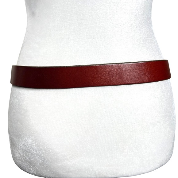 Unisex Cognac Brown Leather Belt Brass Buckle Classic Casual Dress Work Size 38 - Picture 2 of 6